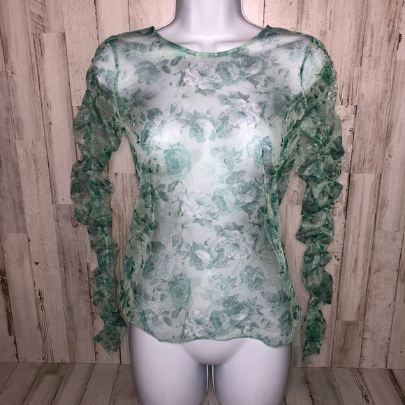 Zara Women’s Green Floral Mesh Blouse - Picture 2 of 6